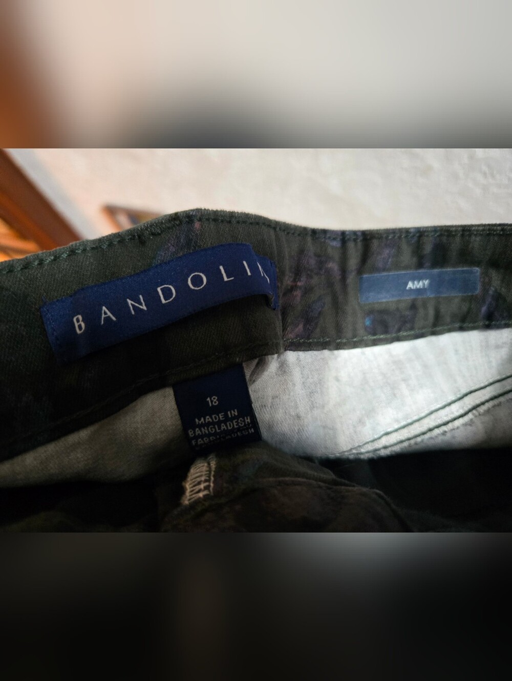 Bandolino Olive Green Straight Leg Pants with Purple Floral Print - Picture 2 of 2